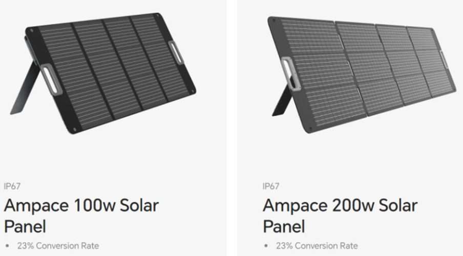 Ampace 100W & 200W Foldable Solar Panels — IP67, 23% Efficient